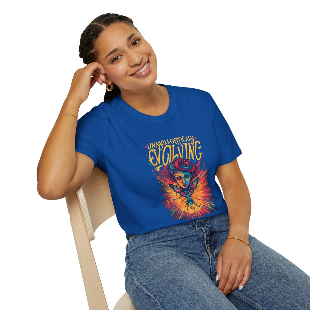 Unapologetically Evolving T-Shirt — Vibrant Butterfly Woman Graphic Tee