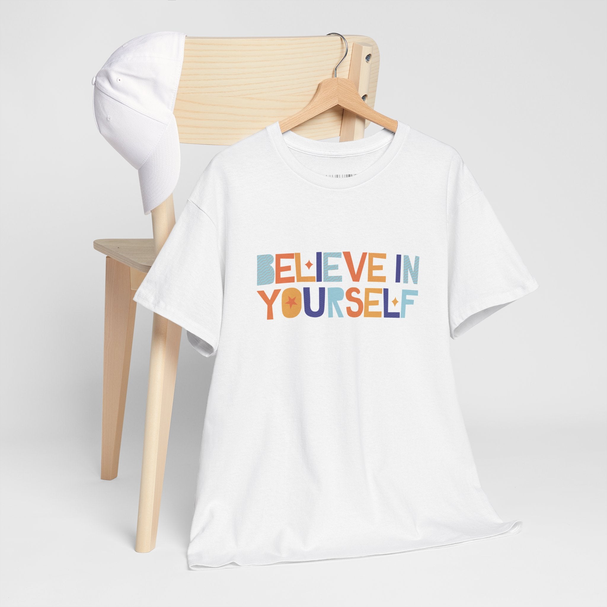 T-Shirt — "Believe in Yourself" Colorful Retro Motivational Tee