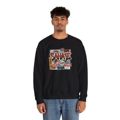 Crewneck Sweatshirt — 'Sahaje' Vintage Sticker Collage Graphic