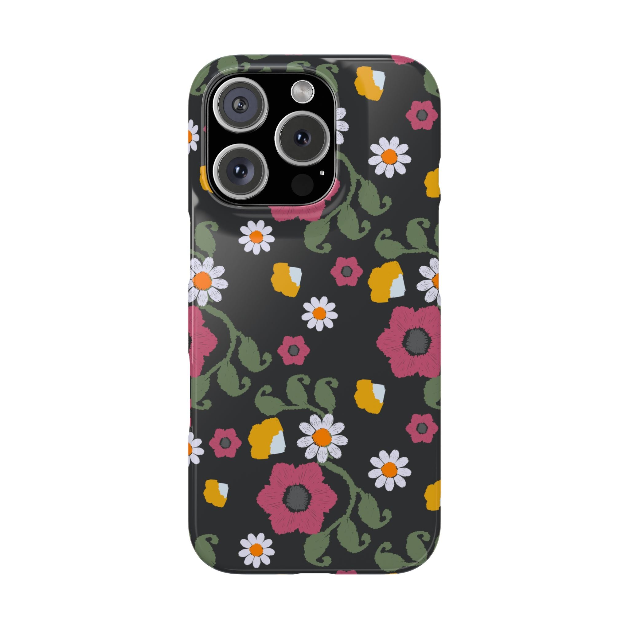 Floral Slim Phone Case, Black Flower Phone Cover, Stylish Phone Accessory, Gift for Her, Trendy Floral Case