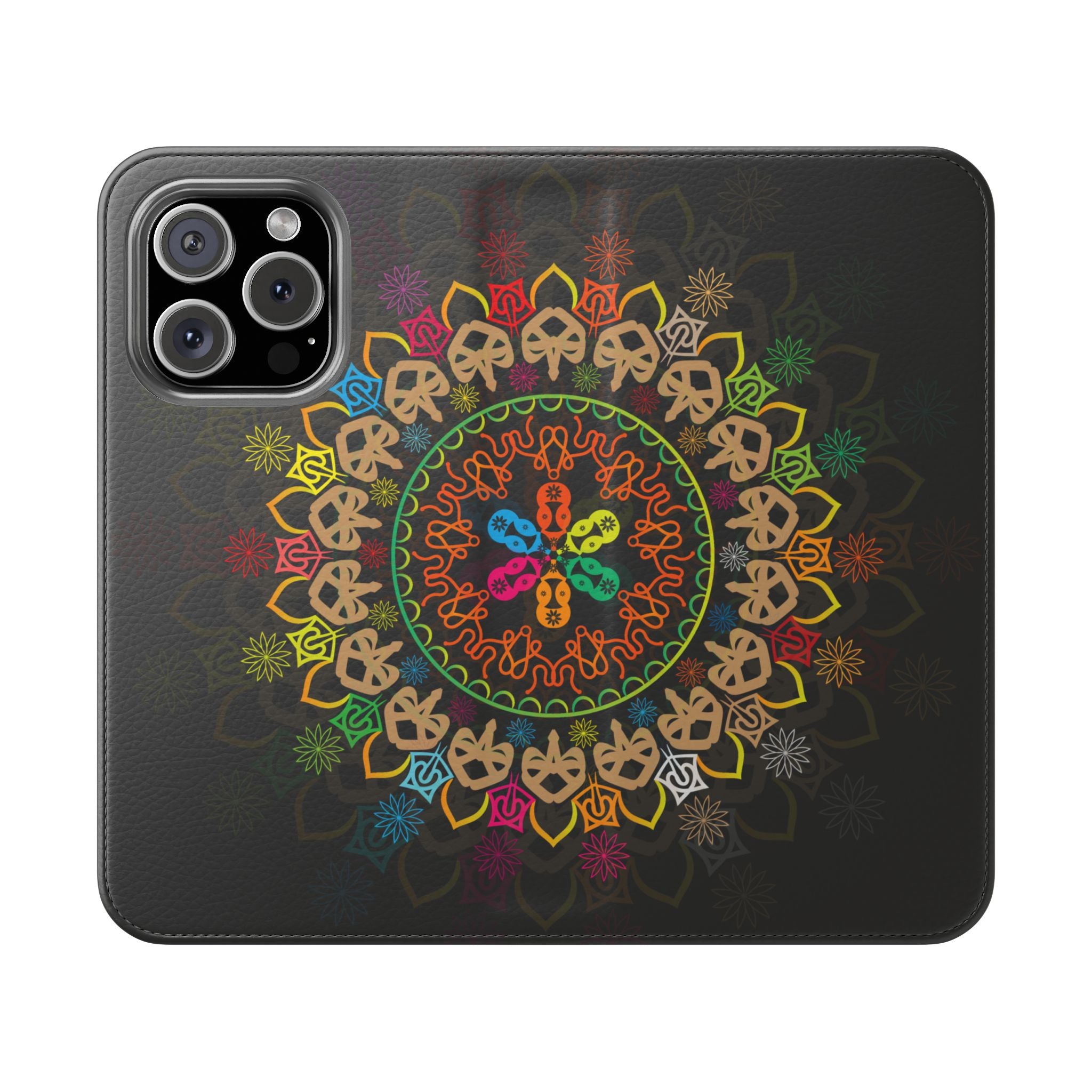 Colorful Mandala Flip Case for Phone, Bohemian Style Wallet Cover, Unique Gift for Her, Vibrant Phone Accessories, Eco-Friendly Protection