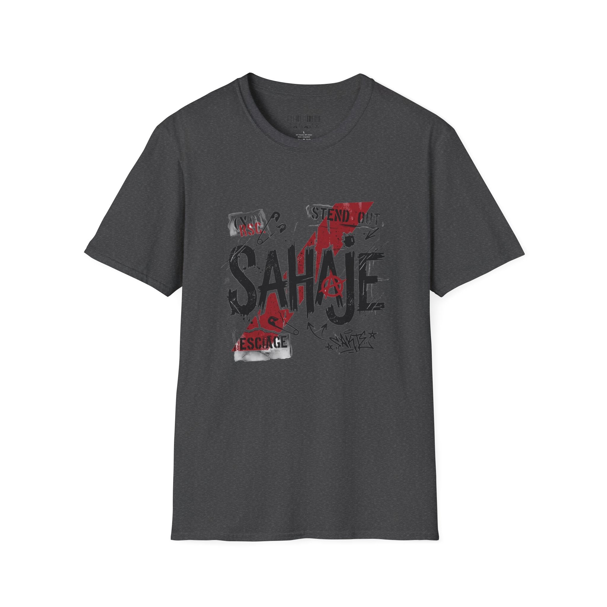 Sahajé Graphic T-Shirt — Bold Streetwear Tee with Red Slash Design