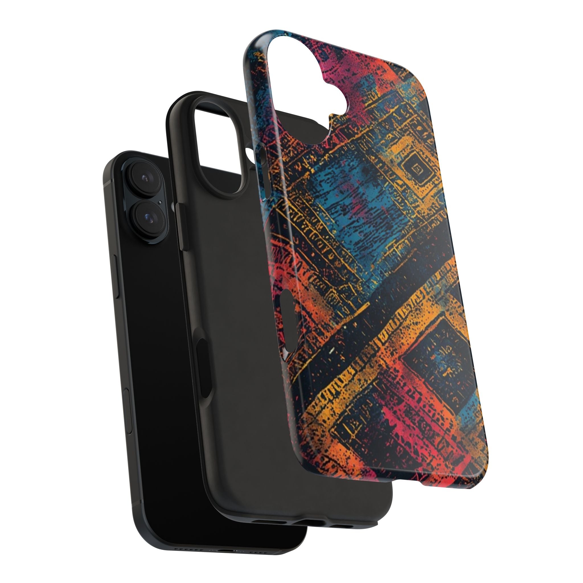 Tough Phone Case – Abstract Rustic Geometric Design (Blue, Orange, Magenta)