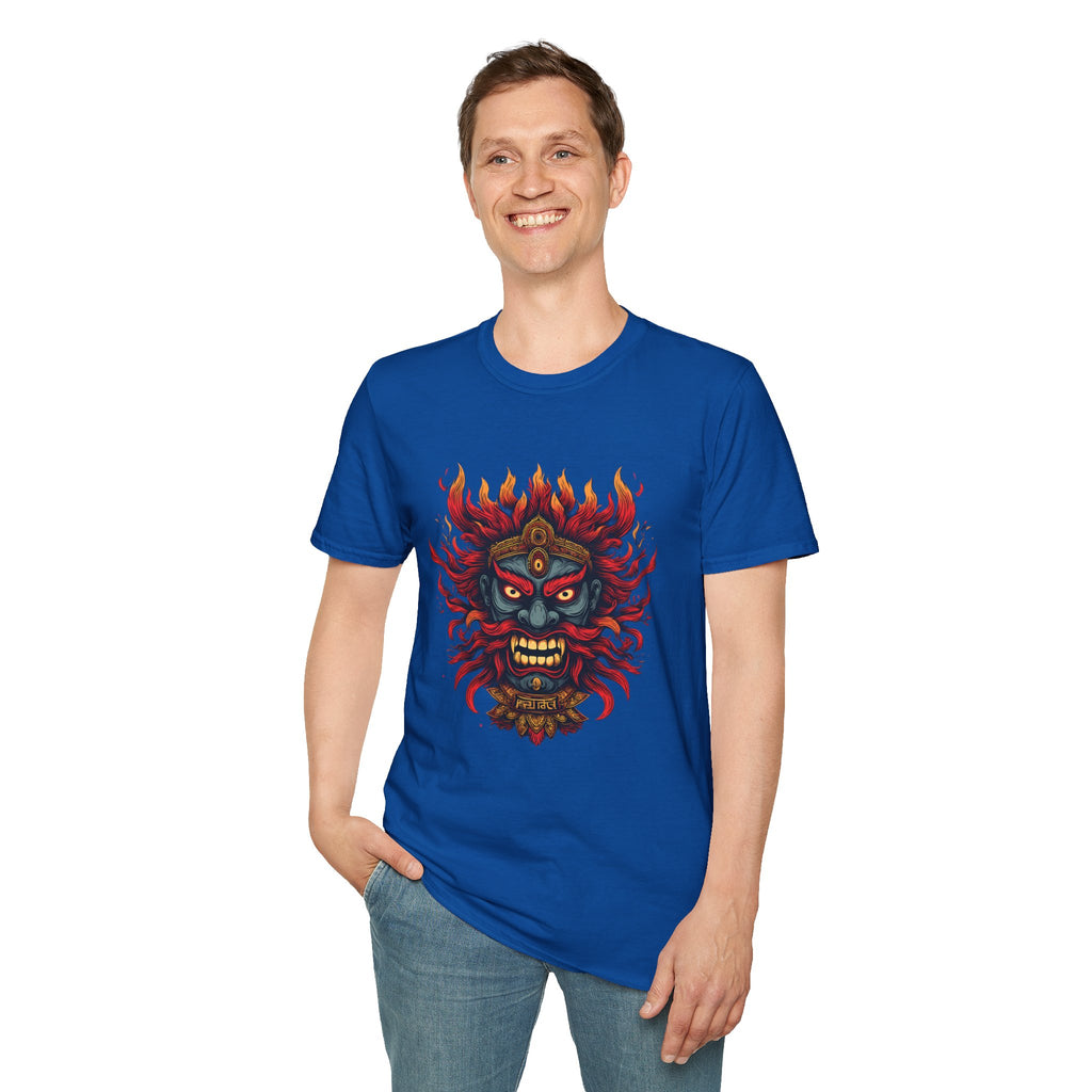 Flaming Demon Mask T-Shirt — Fierce Tattoo-Style Graphic Tee