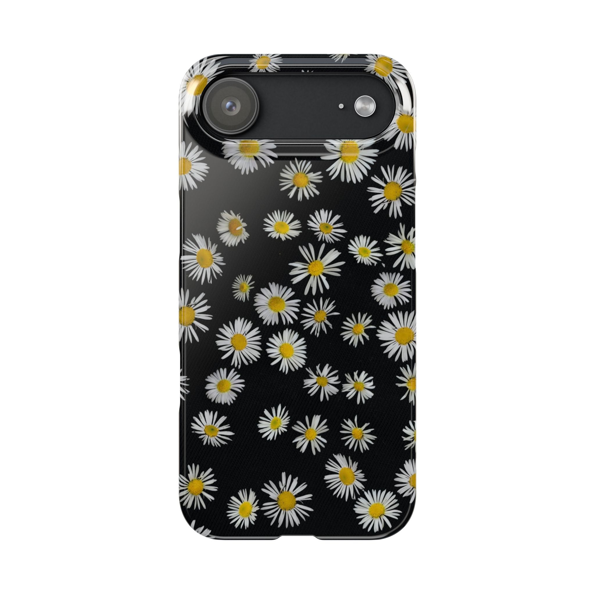 Daisy Pattern Slim Phone Case — Black Background Floral iPhone Case