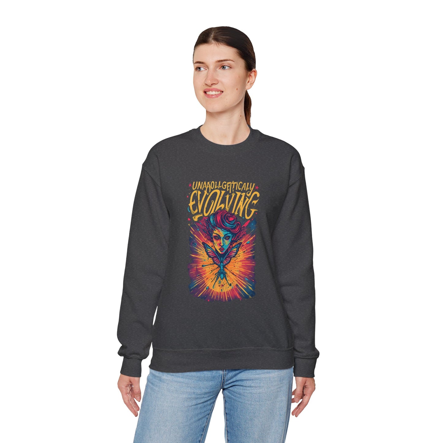 Evolving Butterfly Crewneck Sweatshirt — "Unafraid, Authentically Evolving" Inspirational Pullover