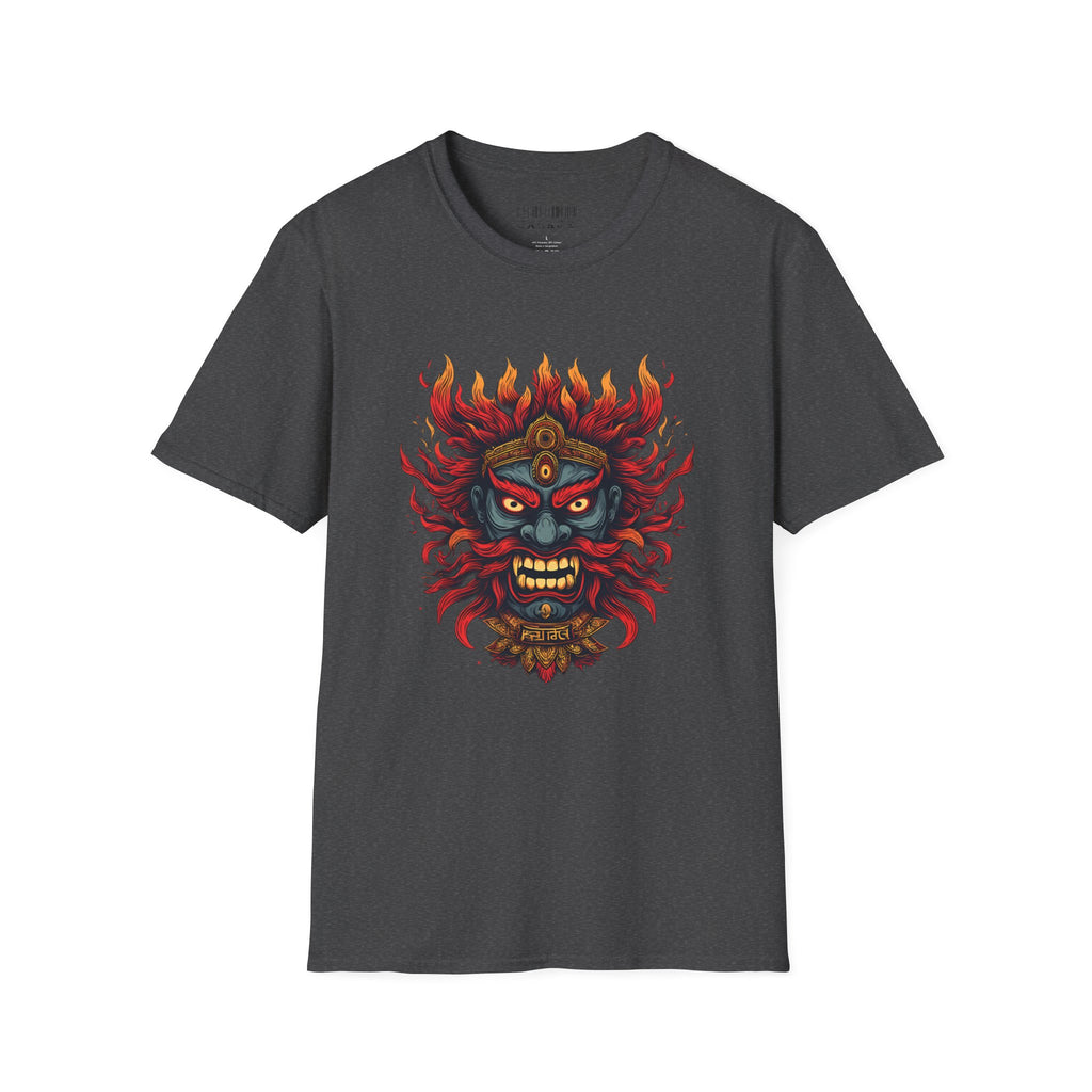 Flaming Demon Mask T-Shirt — Fierce Tattoo-Style Graphic Tee