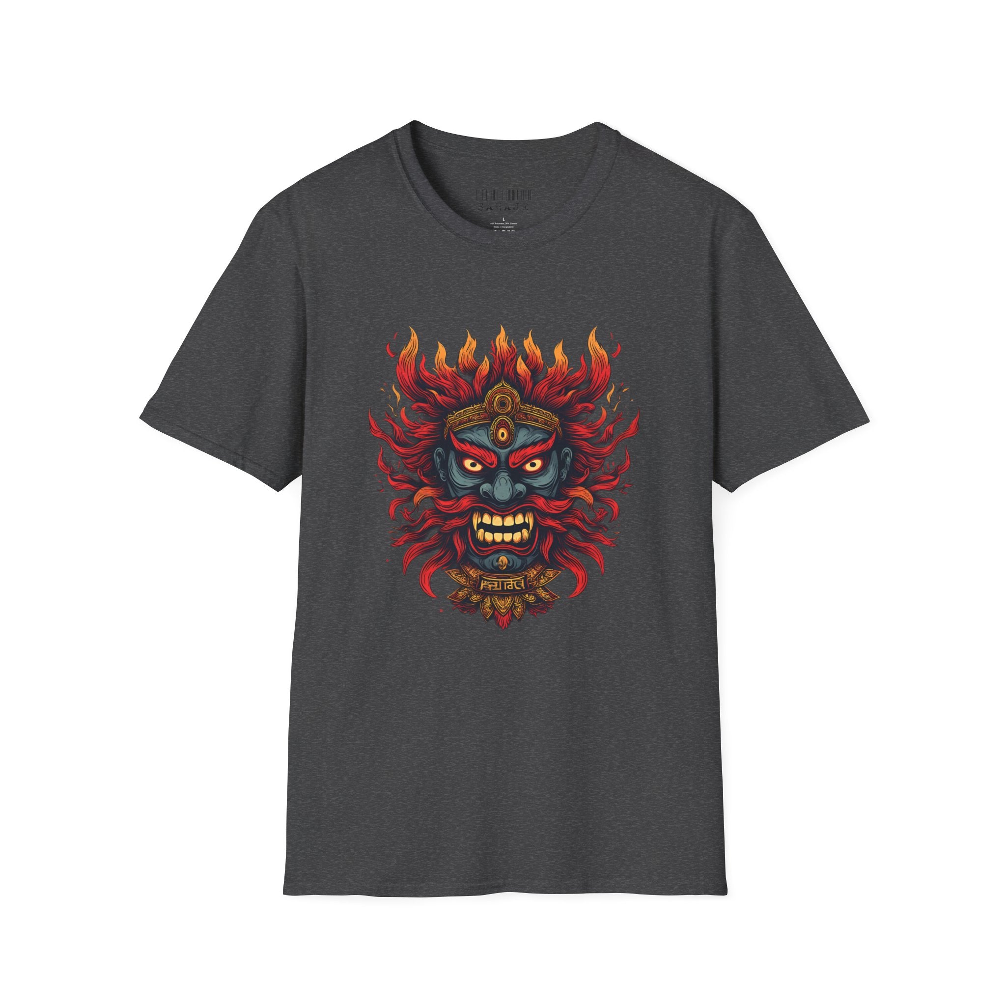 Flaming Demon Mask T-Shirt — Fierce Tattoo-Style Graphic Tee
