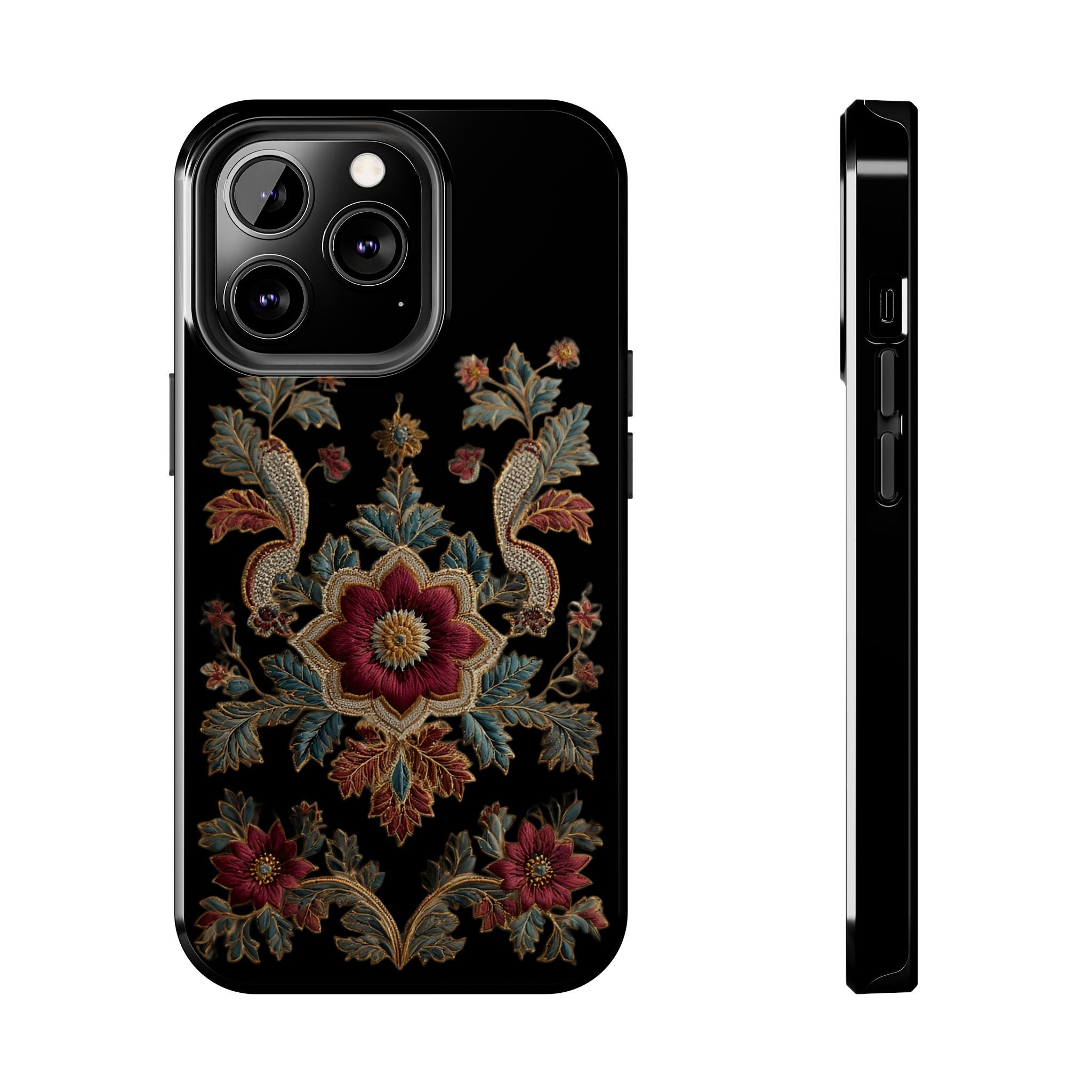 Floral Embroidered Tough Phone Case — Vintage Boho Protective Cover