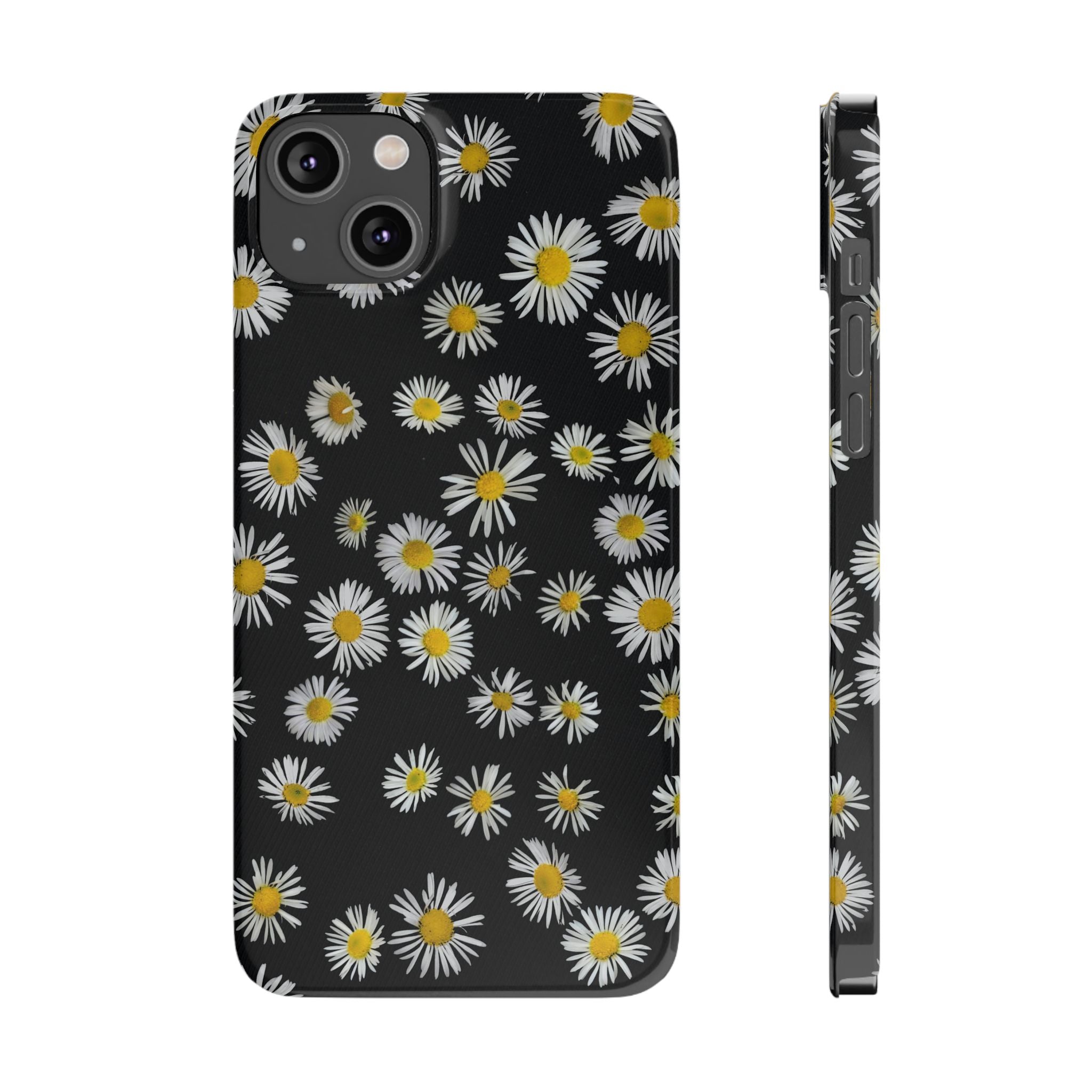 Daisy Pattern Slim Phone Case — Black Background Floral iPhone Case