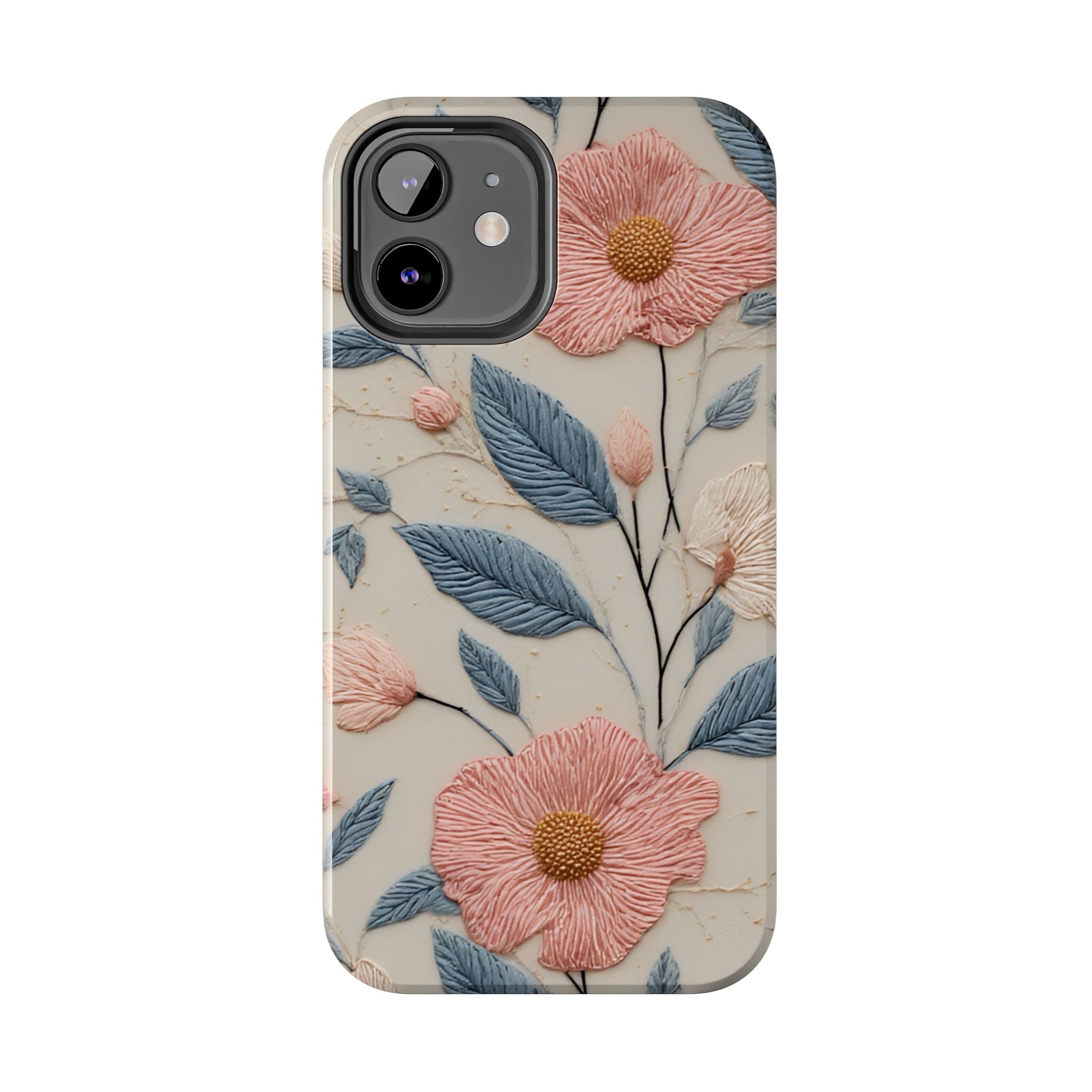 Floral Embroidered Tough Phone Case — Pink Blossom Protective Phone Cover