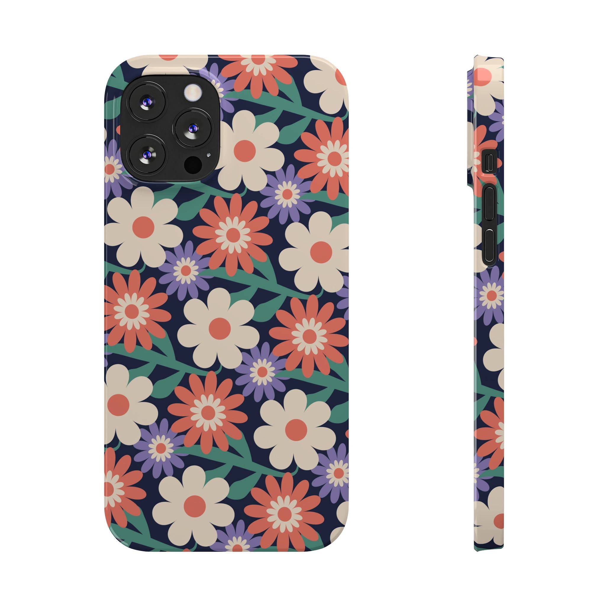 Floral Retro Slim Phone Case – Navy Ditsy Flowers