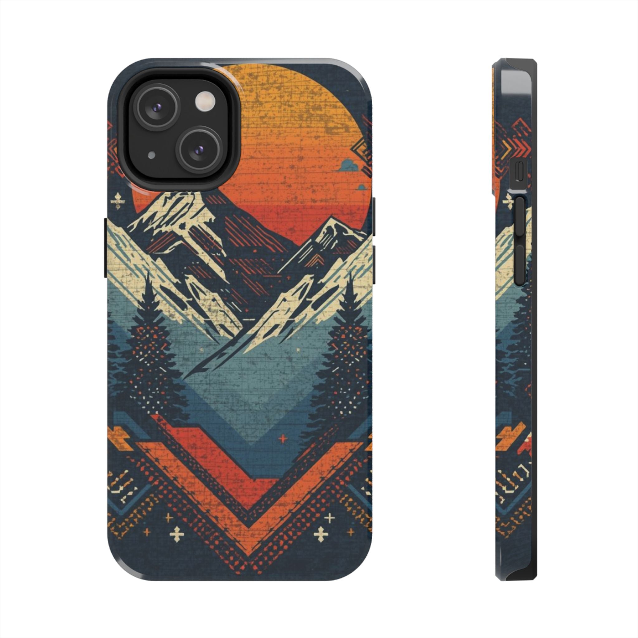 Tough Phone Case — Retro Mountain Sunset Design