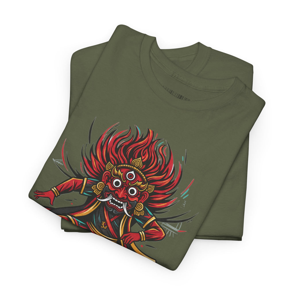 T-Shirt — Fierce Red Oni Demon Graphic Tee (Mythic Japanese Mask Design)