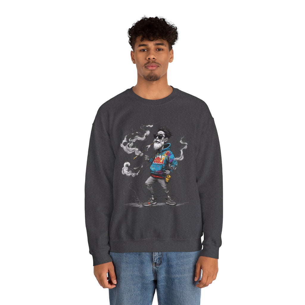 Crewneck Sweatshirt - Retro Cool Grandpa Smoking Pipe Illustration