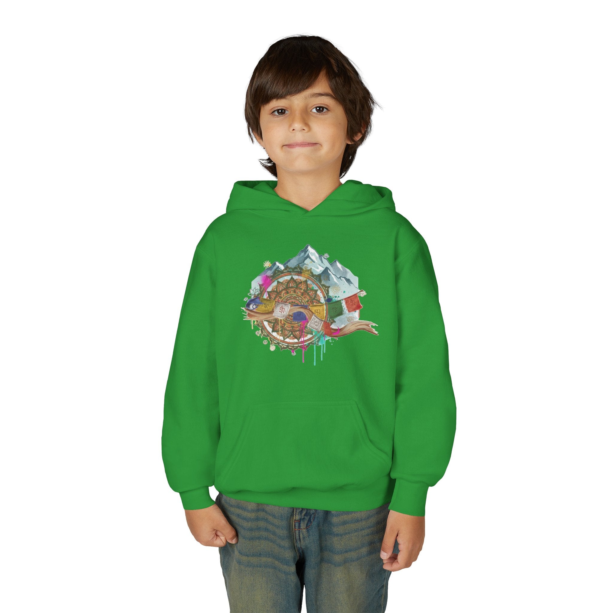 Youth Hoodie — Colorful Mountain Adventure Graphic