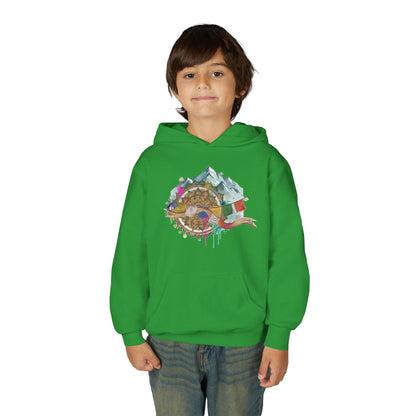 Youth Hoodie — Colorful Mountain Adventure Graphic