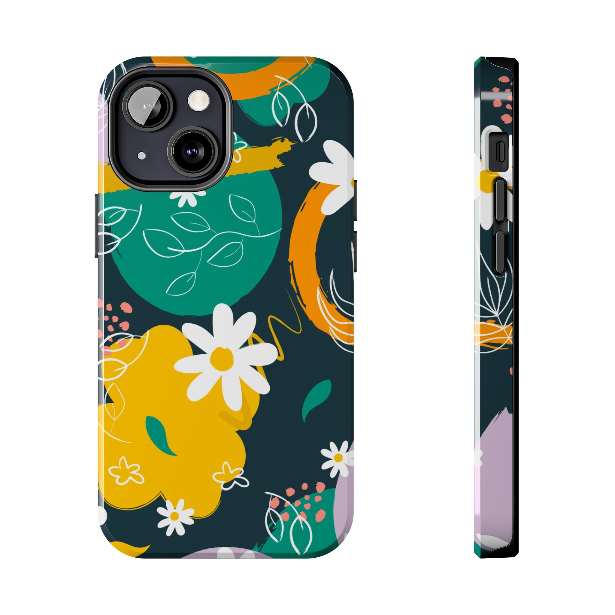 Floral Abstract Tough Phone Case — Colorful Daisies & Brushstroke Design