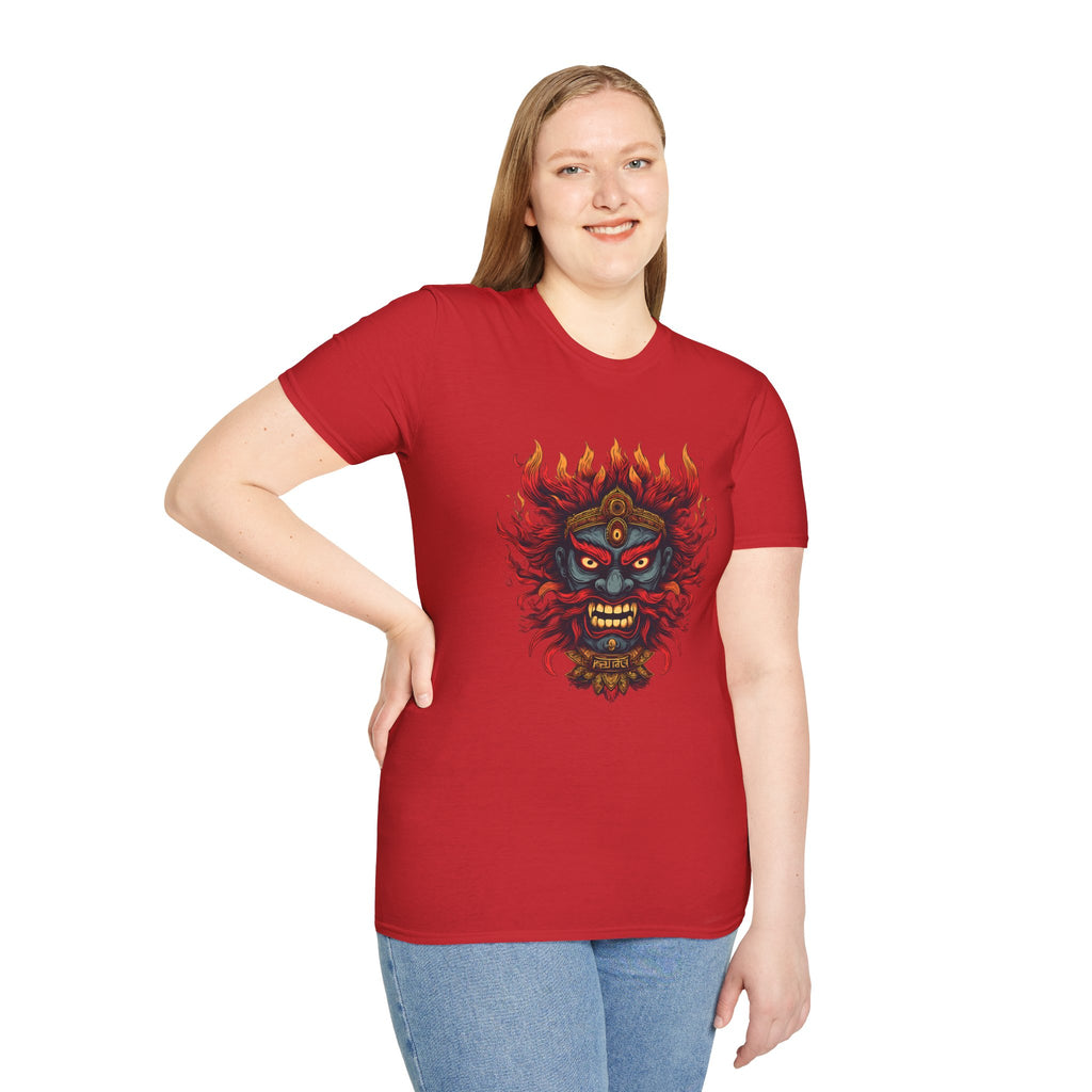 Flaming Demon Mask T-Shirt — Fierce Tattoo-Style Graphic Tee