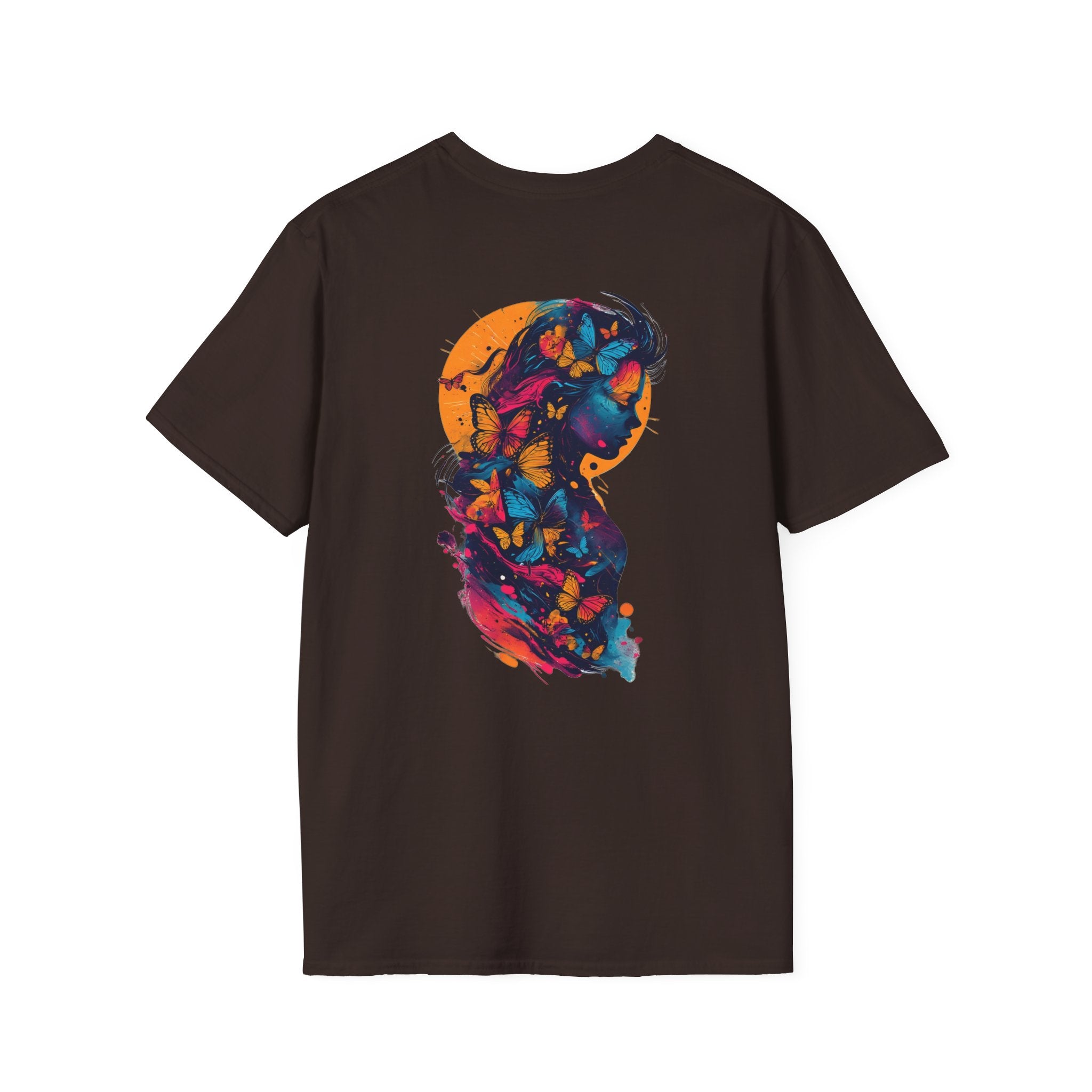 Butterfly Silhouette T-Shirt — Colorful Woman Profile Graphic Tee