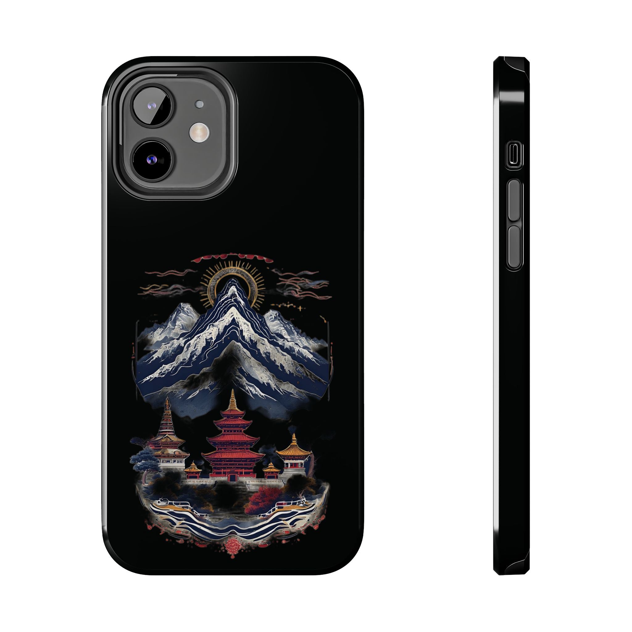 Mountain Temple Tough Phone Case — Japanese-Inspired Landscape Phone Cover