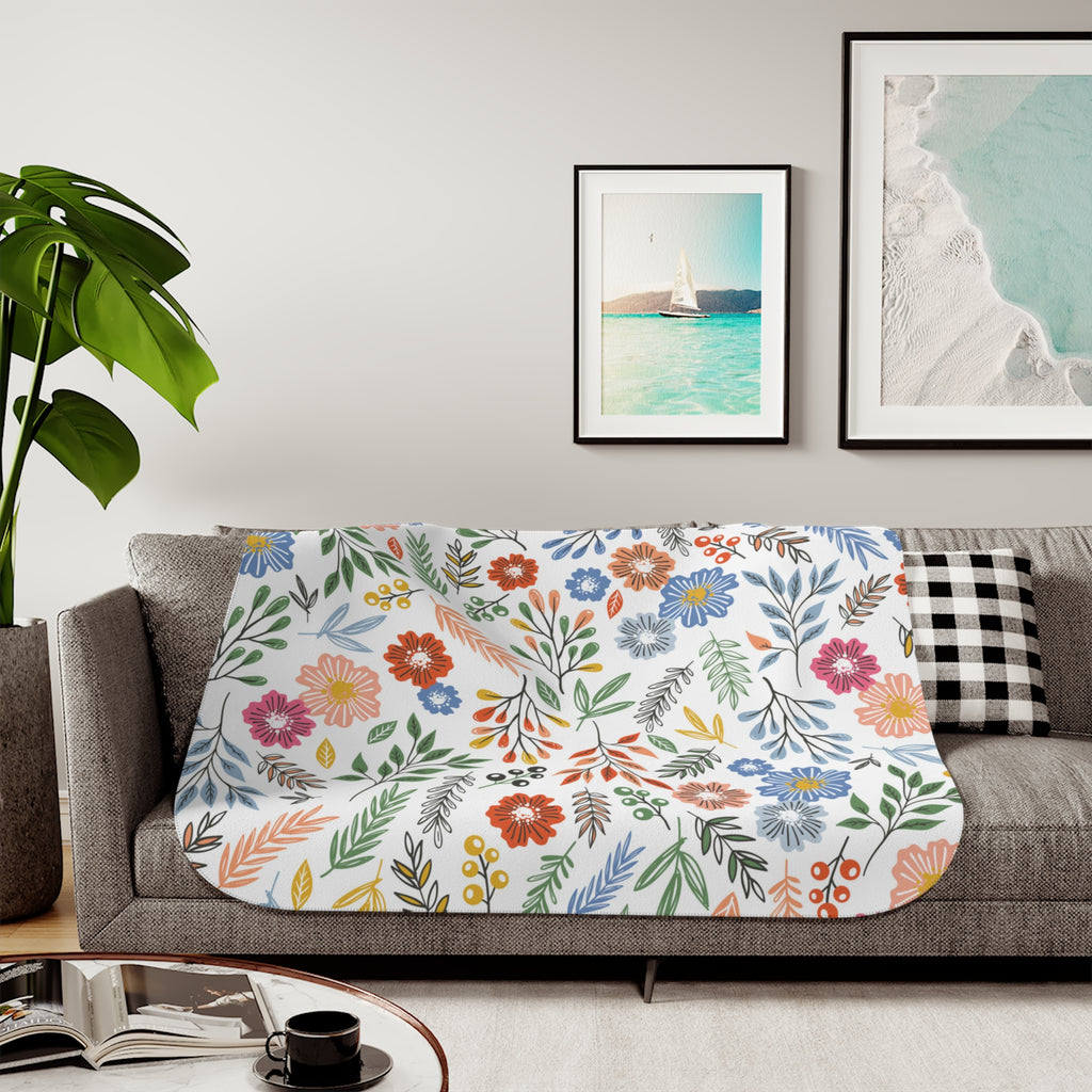 Floral Sherpa Blanket — Reversible Cozy Throw with Colorful Wildflower Print