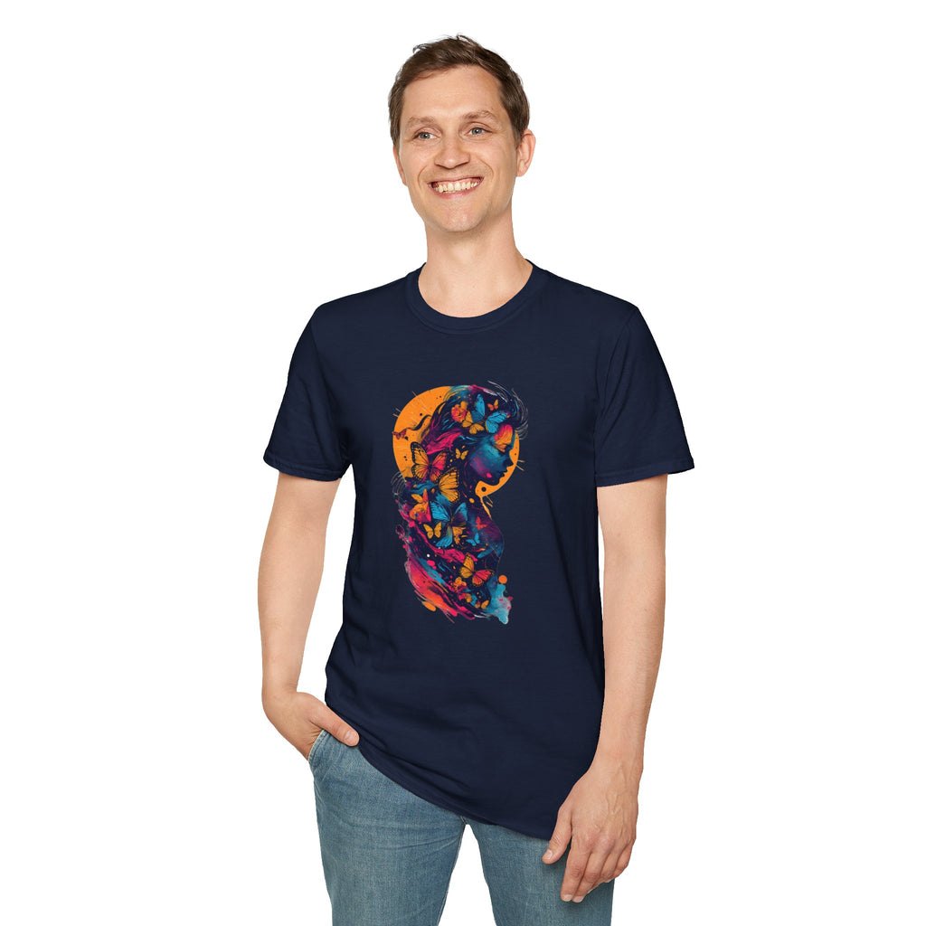 Butterfly Silhouette T-Shirt — Colorful Floral Profile Tee