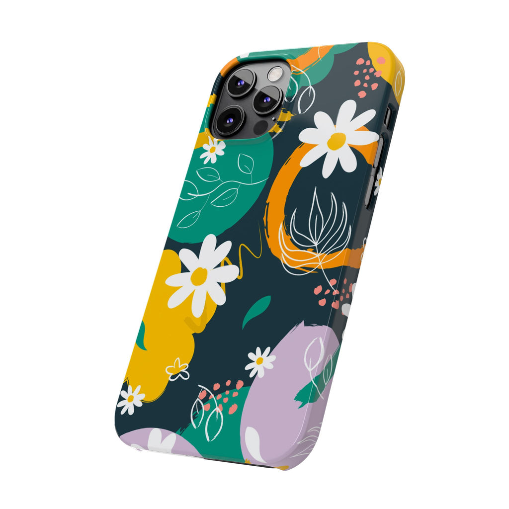 Floral Circle Slim Phone Case — Colorful Abstract Daisies Phone Cover