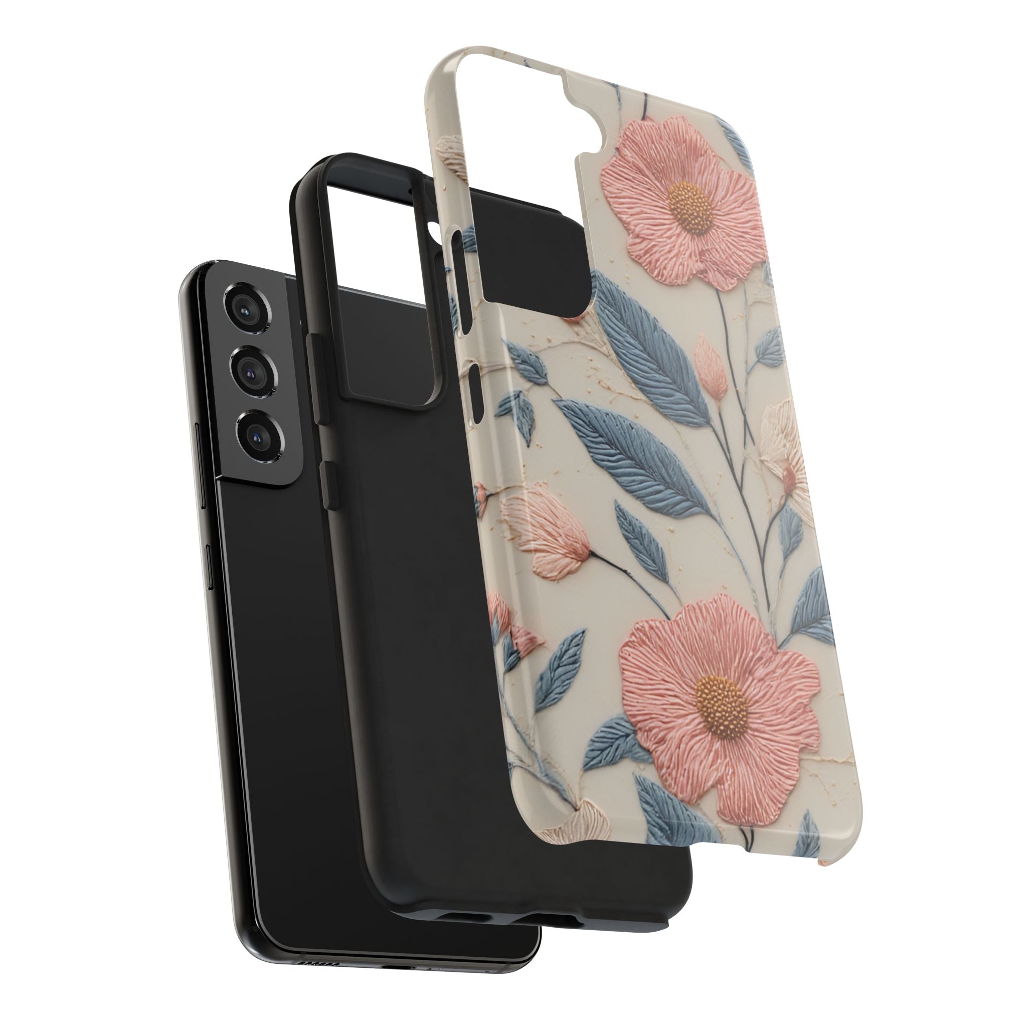 Floral Embroidered Tough Phone Case — Pink Blossom Protective Phone Cover