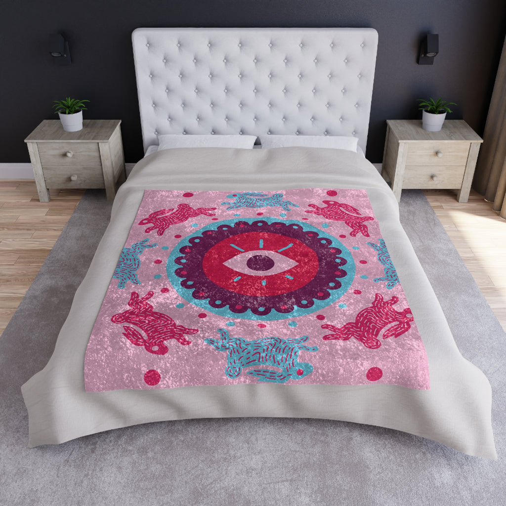 Crushed Velvet Blanket — Mystical Eye & Rabbit Medallion Throw