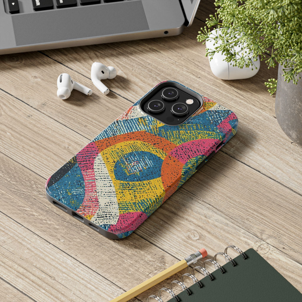 Bold Retro Abstract Tough Phone Case — Colorful Geometric Protective Cover