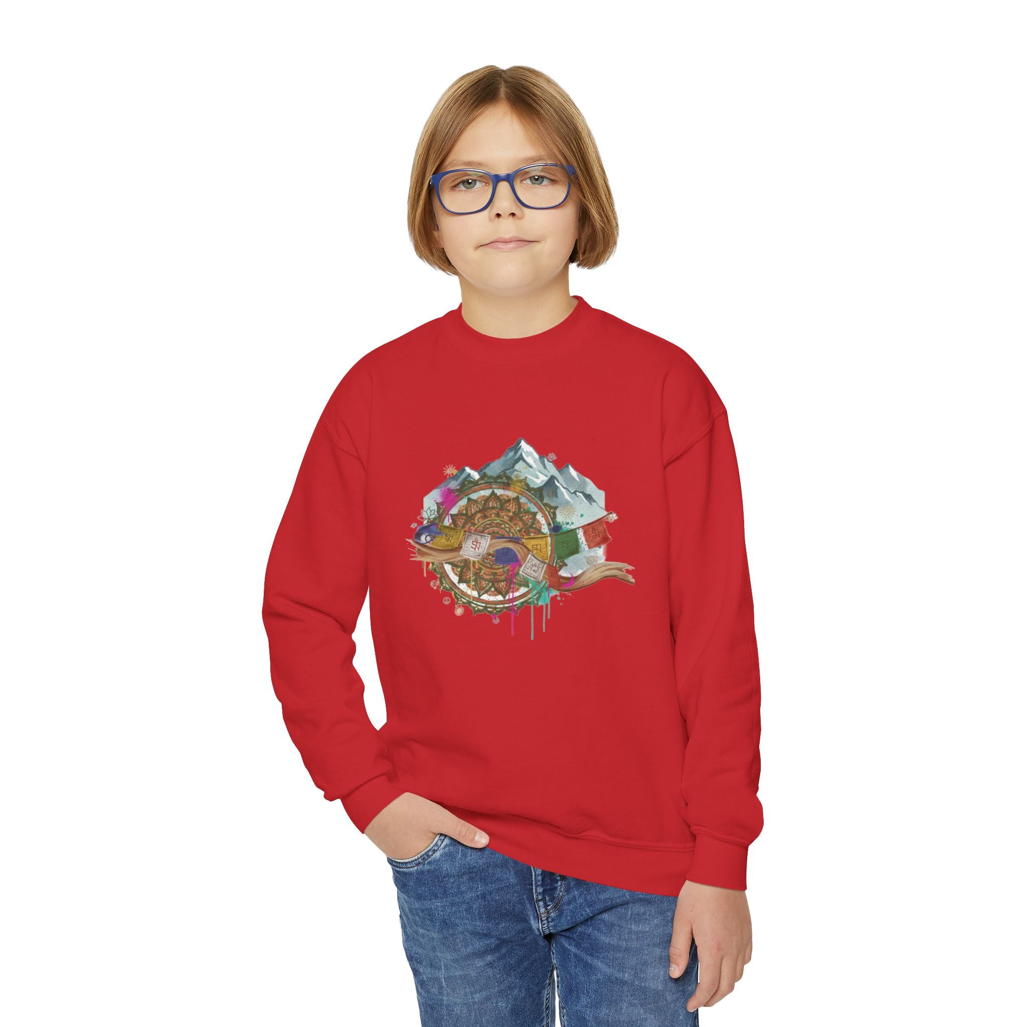 Youth Sweatshirt - Colorful Mountain Adventure Turtle Graphic Crewneck