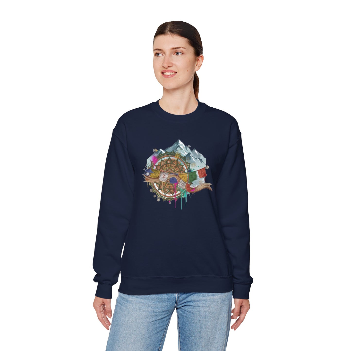 Adventure Mountain Crewneck Sweatshirt — Colorful Hiking Compass & Peaks Design