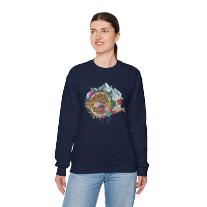 Adventure Mountain Crewneck Sweatshirt — Colorful Hiking Compass & Peaks Design