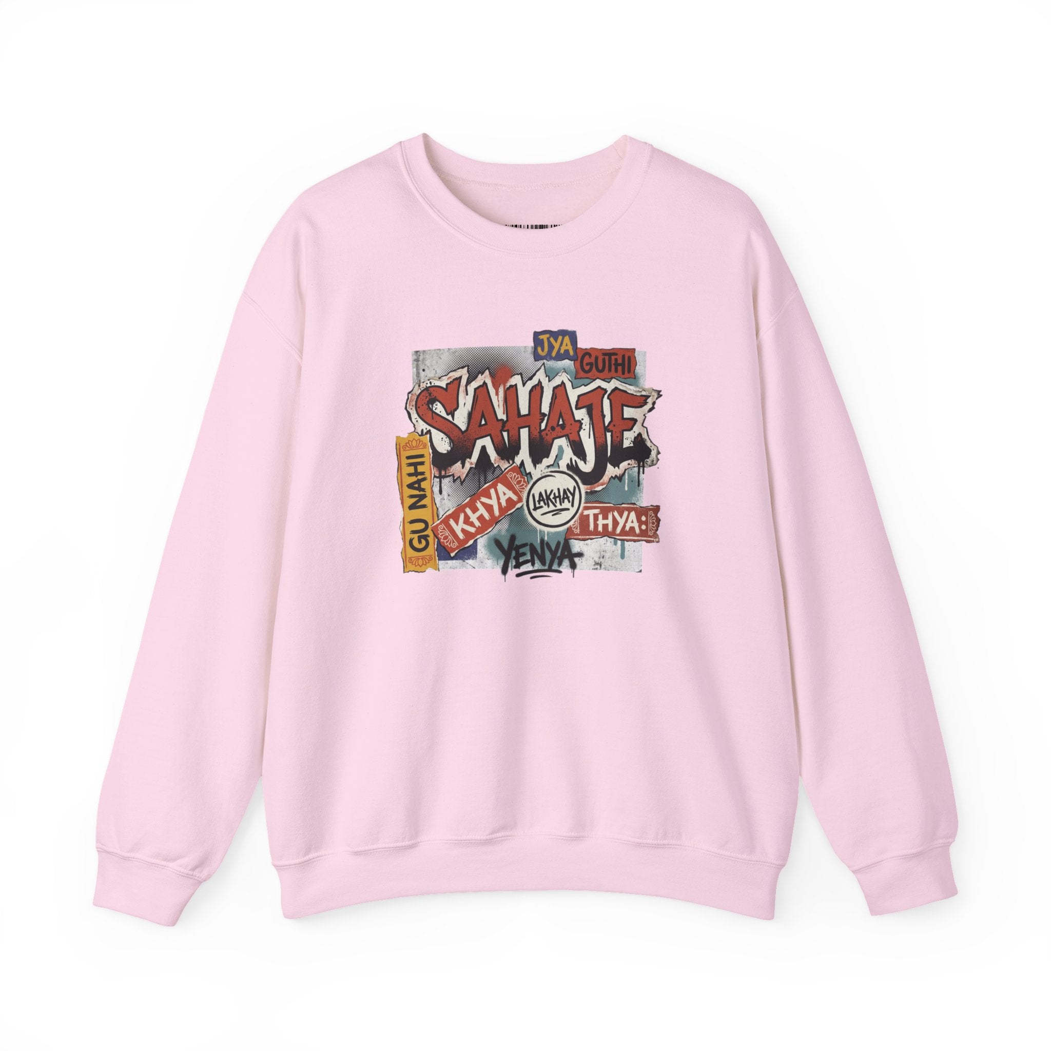 Crewneck Sweatshirt — 'Sahaje' Vintage Sticker Collage Graphic