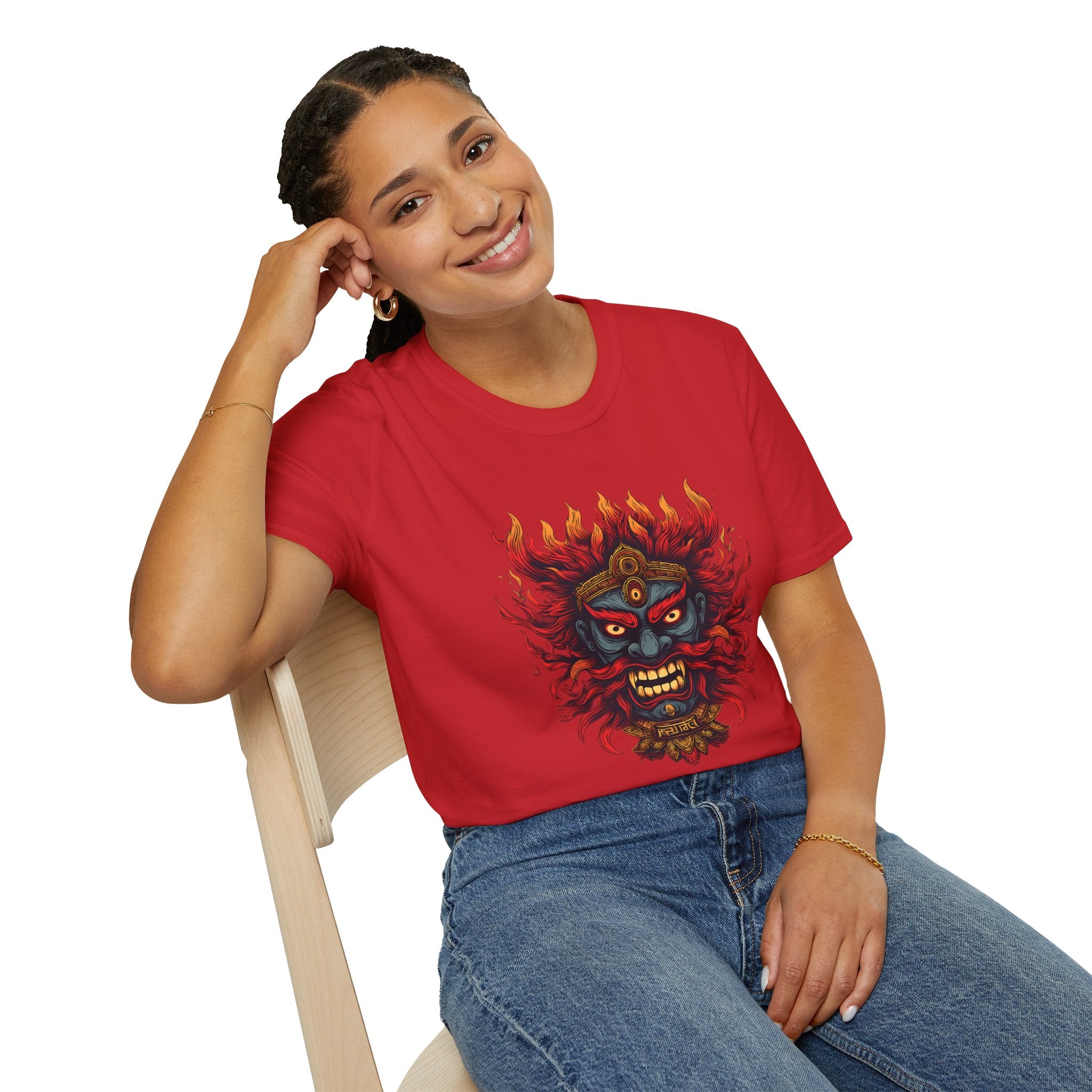 Flaming Demon Mask T-Shirt — Fierce Tattoo-Style Graphic Tee