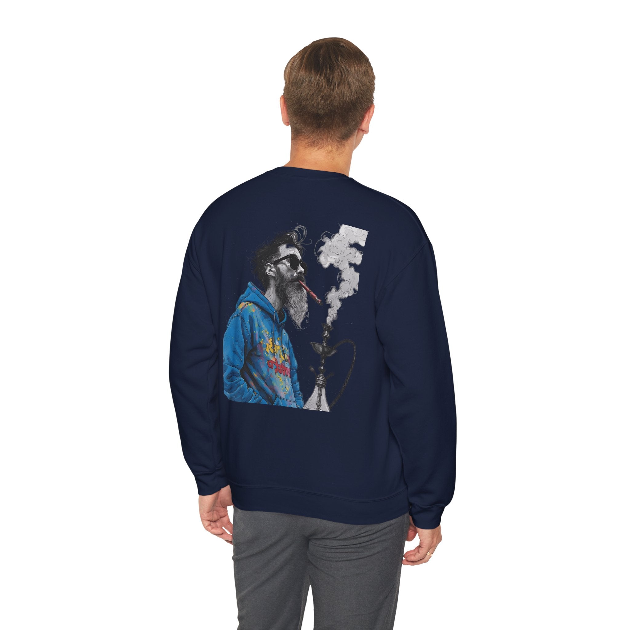 Crewneck Sweatshirt - Bearded Man Smoking Hookah Graphic