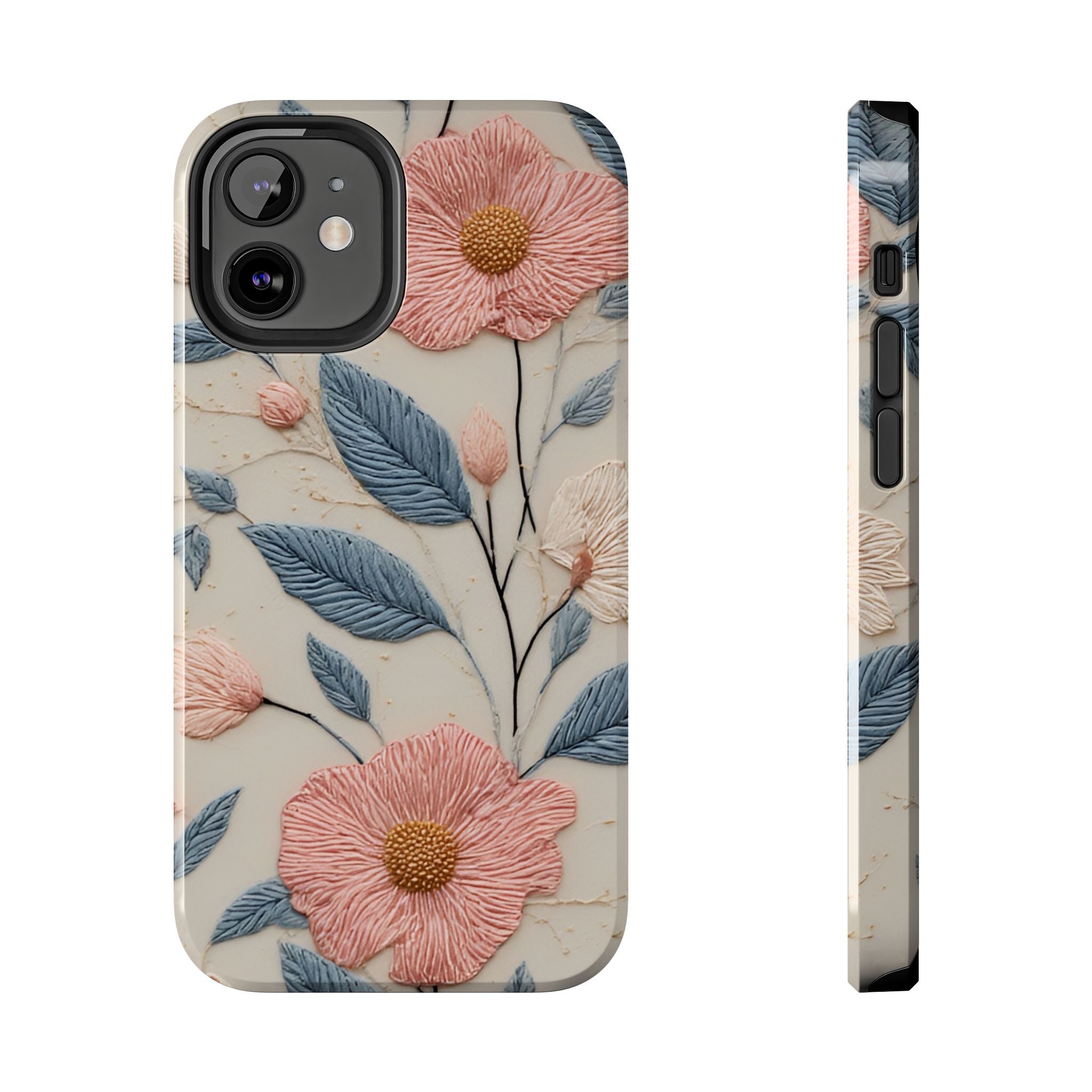 Floral Embroidered Tough Phone Case — Pink Blossom Protective Phone Cover