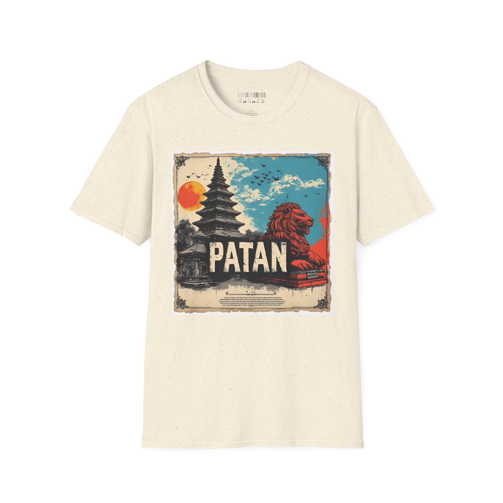 Patan City T-Shirt – Temple & Lion Graphic Tee, Nepali Cultural Heritage Design