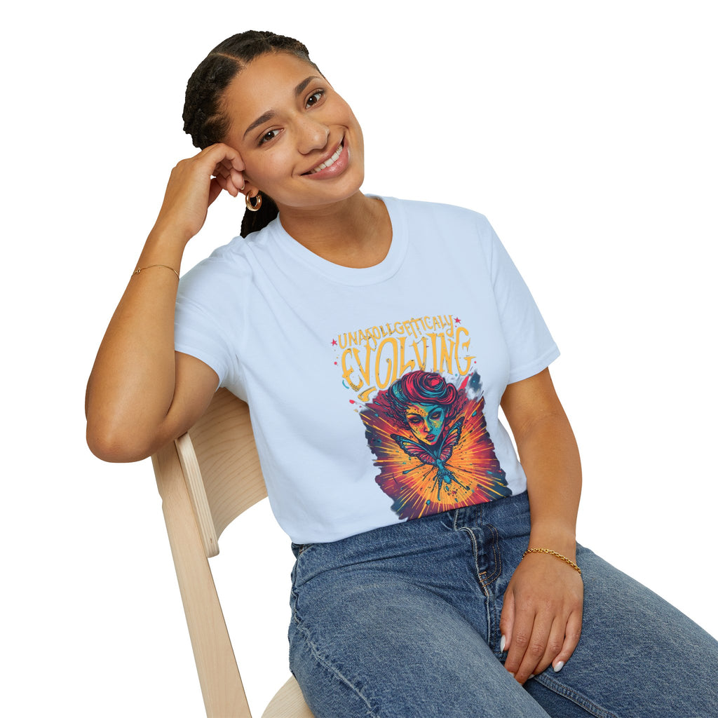 Evolving Butterfly Graphic T-Shirt — "Unapologetically Evolving" Vibrant Psychedelic Tee