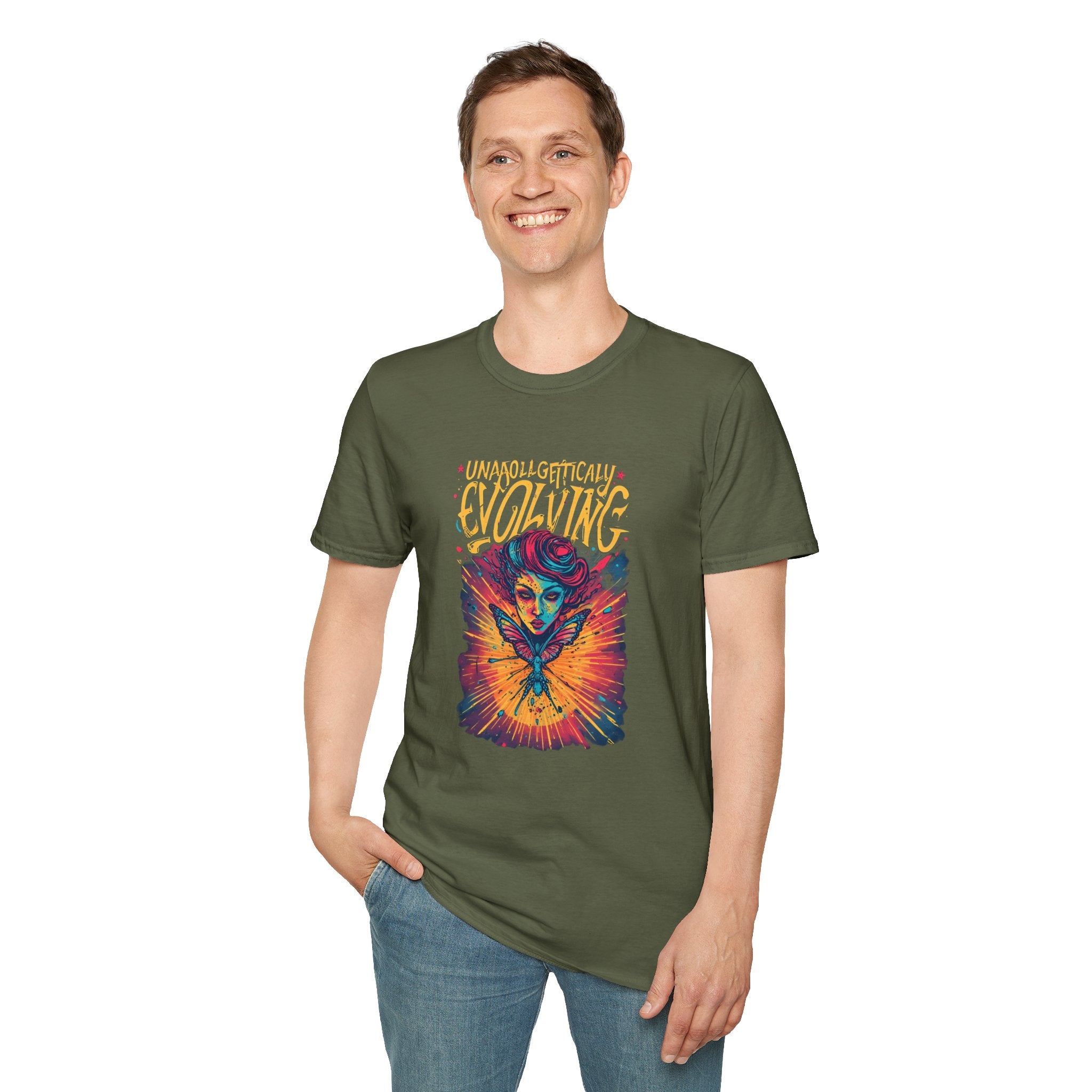 Unapologetically Evolving T-Shirt — Vibrant Butterfly Woman Graphic Tee