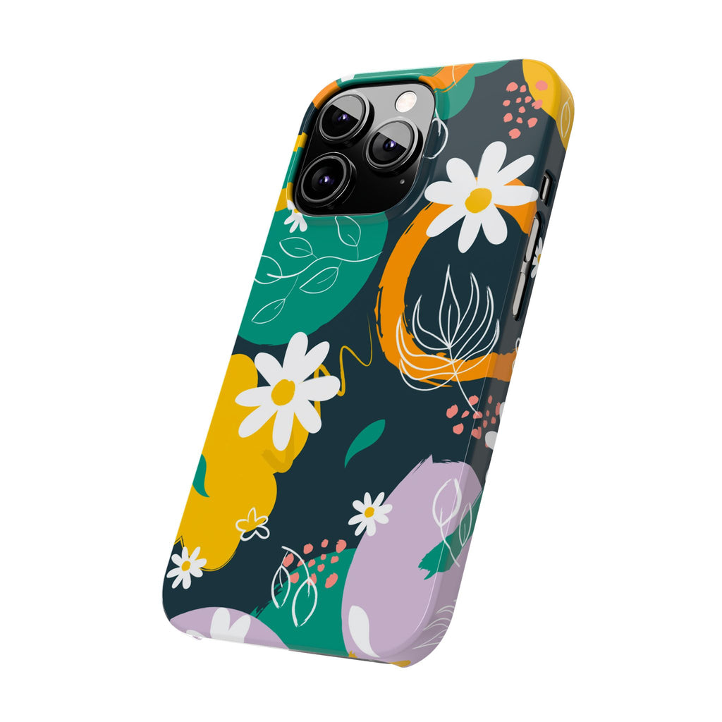 Floral Circle Slim Phone Case — Colorful Abstract Daisies Phone Cover