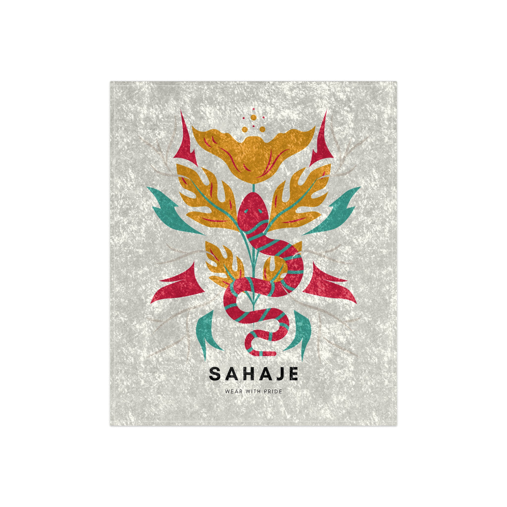 Crushed Velvet Blanket — Boho Snake Floral Throw with 'SAHAJE' Logo