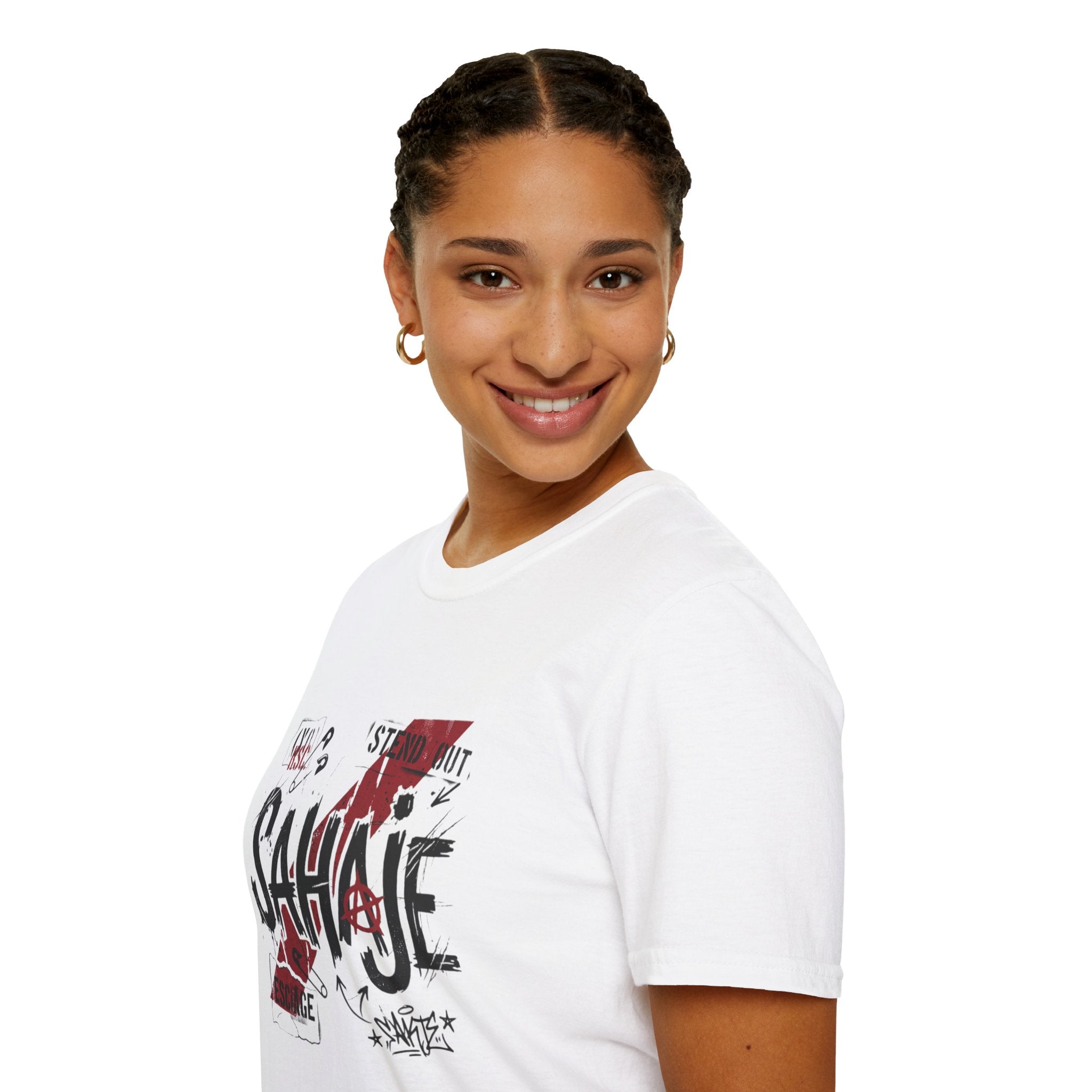 Sahajé Graphic T-Shirt — Bold Streetwear Tee with Red Slash Design