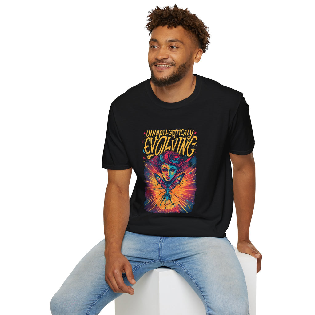 Evolving Butterfly Graphic T-Shirt — "Unapologetically Evolving" Vibrant Psychedelic Tee