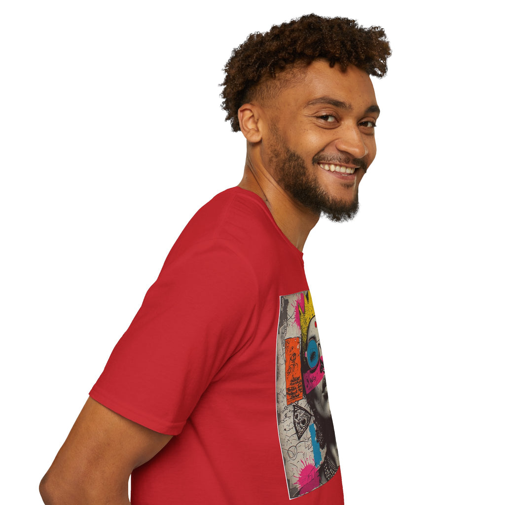 Abstract Pop Art Portrait T-Shirt — Neon Crown & Sunglasses Graphic