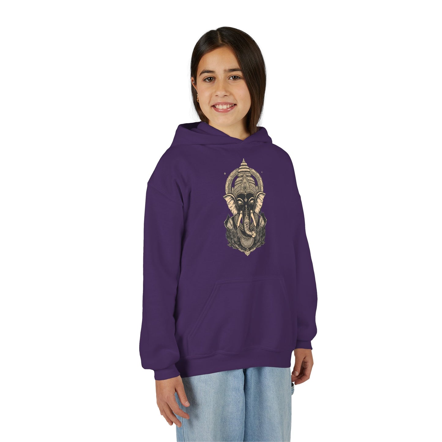 Youth Hoodie — Majestic Ganesha Elephant Art Graphic