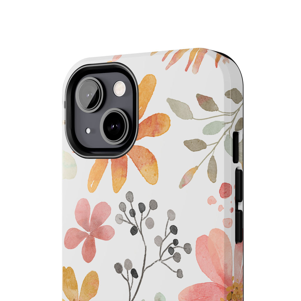 Floral Watercolor Tough Phone Case — Pink & Peach Botanical Protection