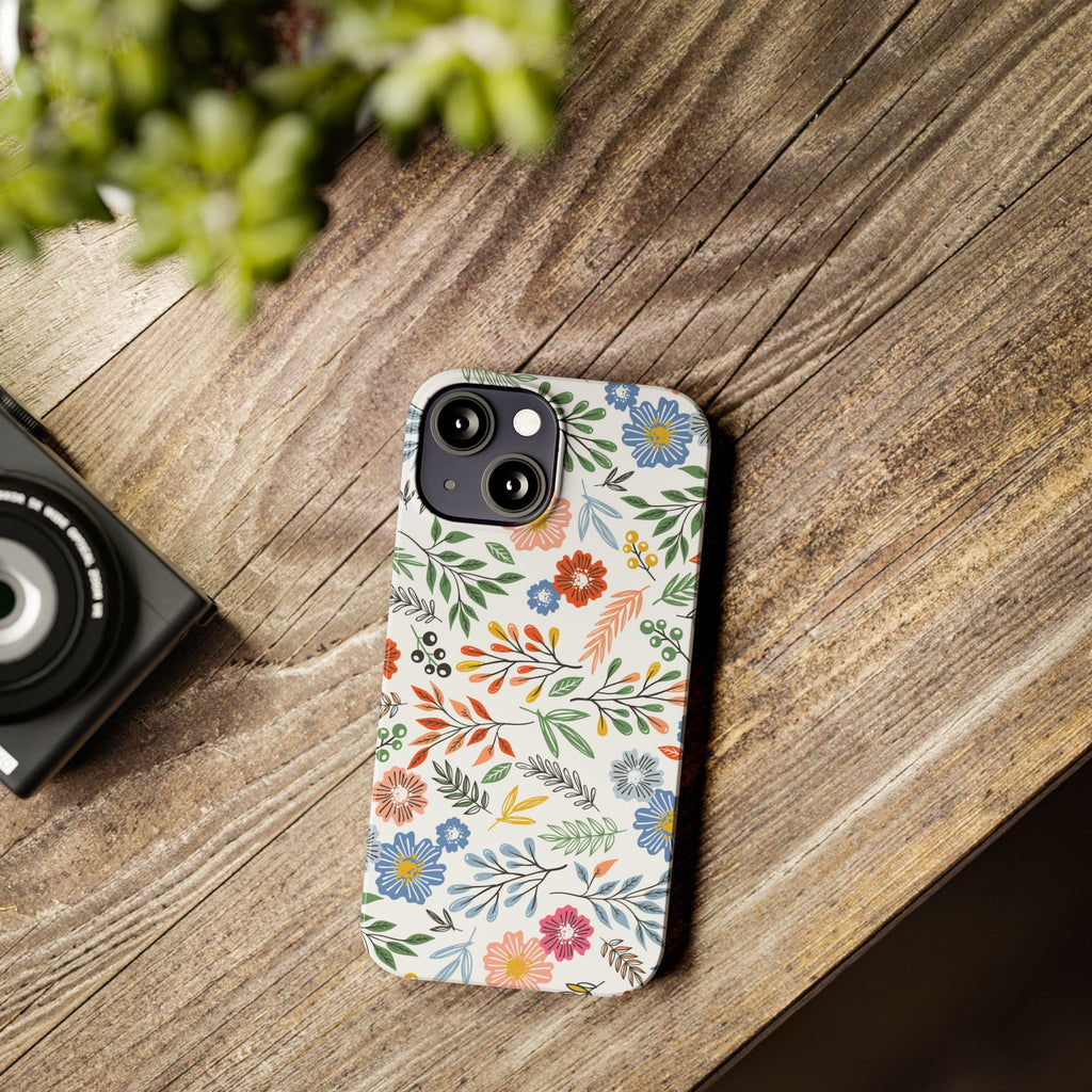 Slim Floral Phone Case — Colorful Hand-Drawn Wildflower Design