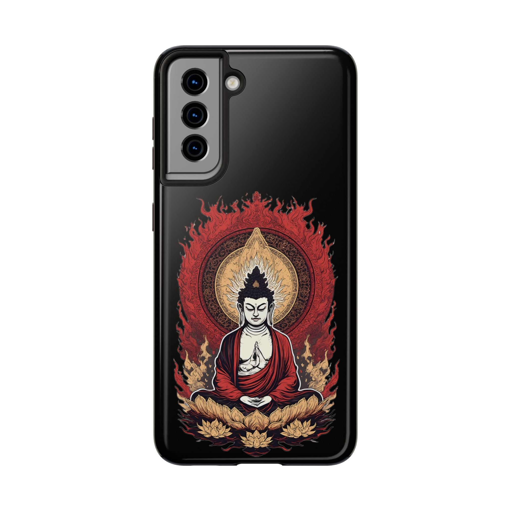 Buddha Meditation Tough Phone Case — Flame Halo Lotus Spiritual Protective Cover